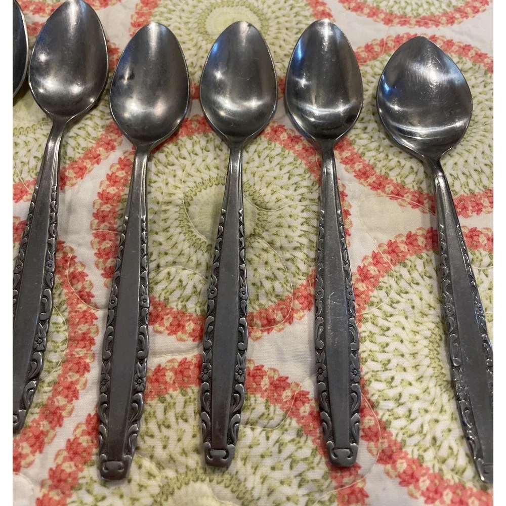 Northland Oneida Love Story Stainless Flatware 9 Teaspoons 1 Sugar‎ Spoon VTG